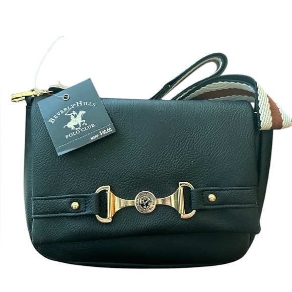 Beverly Hills Polo Club Handbags - Beverly Hills Polo Club - Black Purse with Gold Hardware & Guitar Strap NWT
